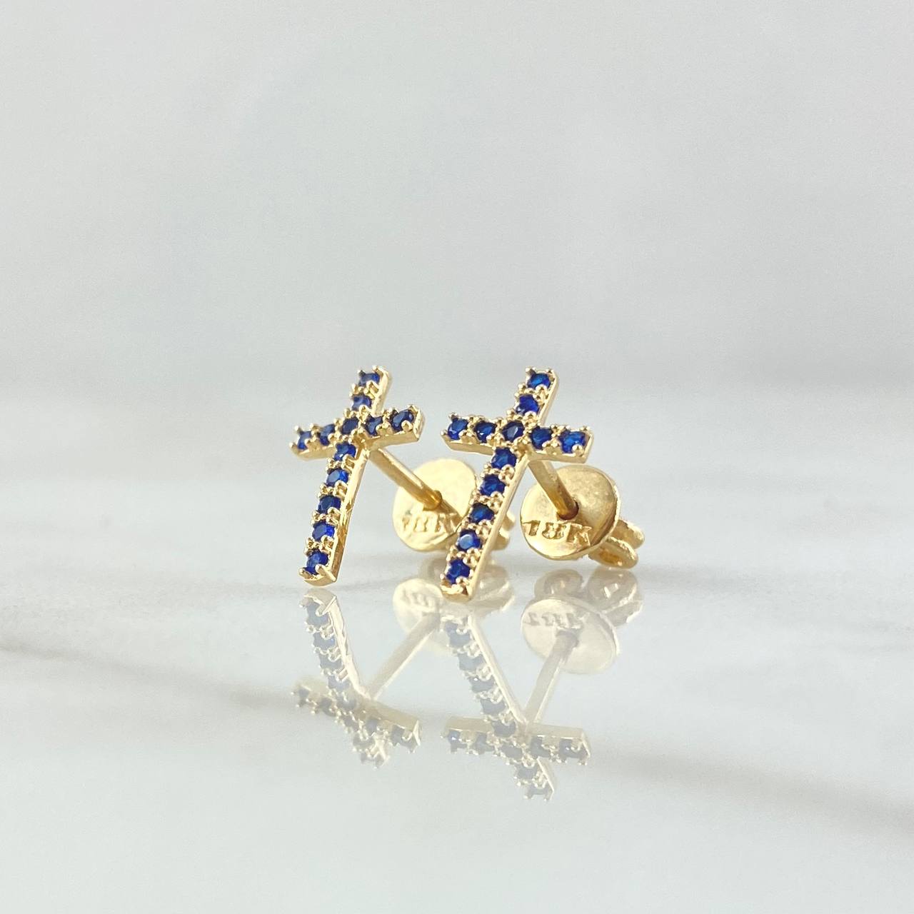 Topos Cruz 1.25gr / 1cm / Circones Azul Oro Amarillo 18K ©