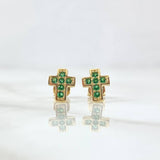 Topos Cruz Punteada 1.5gr / 8mm Circones Verdes Oro Amarillo 18K ©