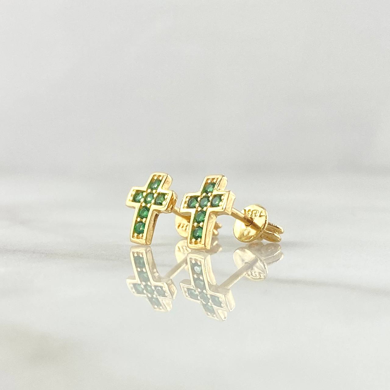 Topos Cruz Punteada 1.5gr / 8mm Circones Verdes Oro Amarillo 18K ©