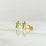 Topos Cruz Punteada 1.5gr / 8mm Circones Verdes Oro Amarillo 18K ©