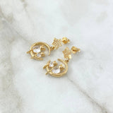 Topos Gatos Luna Estrellada 5.15gr / 2.3cm / Cirones Blancos Oro Amarillo 18K ©