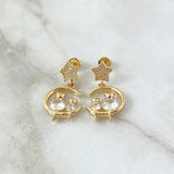 Topos Gatos Luna Estrellada 5.15gr / 2.3cm / Cirones Blancos Oro Amarillo 18K ©