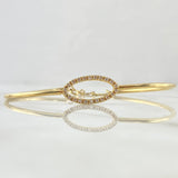Pulso Aro Ovalo Espigado 3.6gr / 19cm / Circones Blancos Oro Amarillo 18K ©