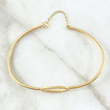 Pulso Aro Ovalo Espigado 3.6gr / 19cm / Circones Blancos Oro Amarillo 18K ©
