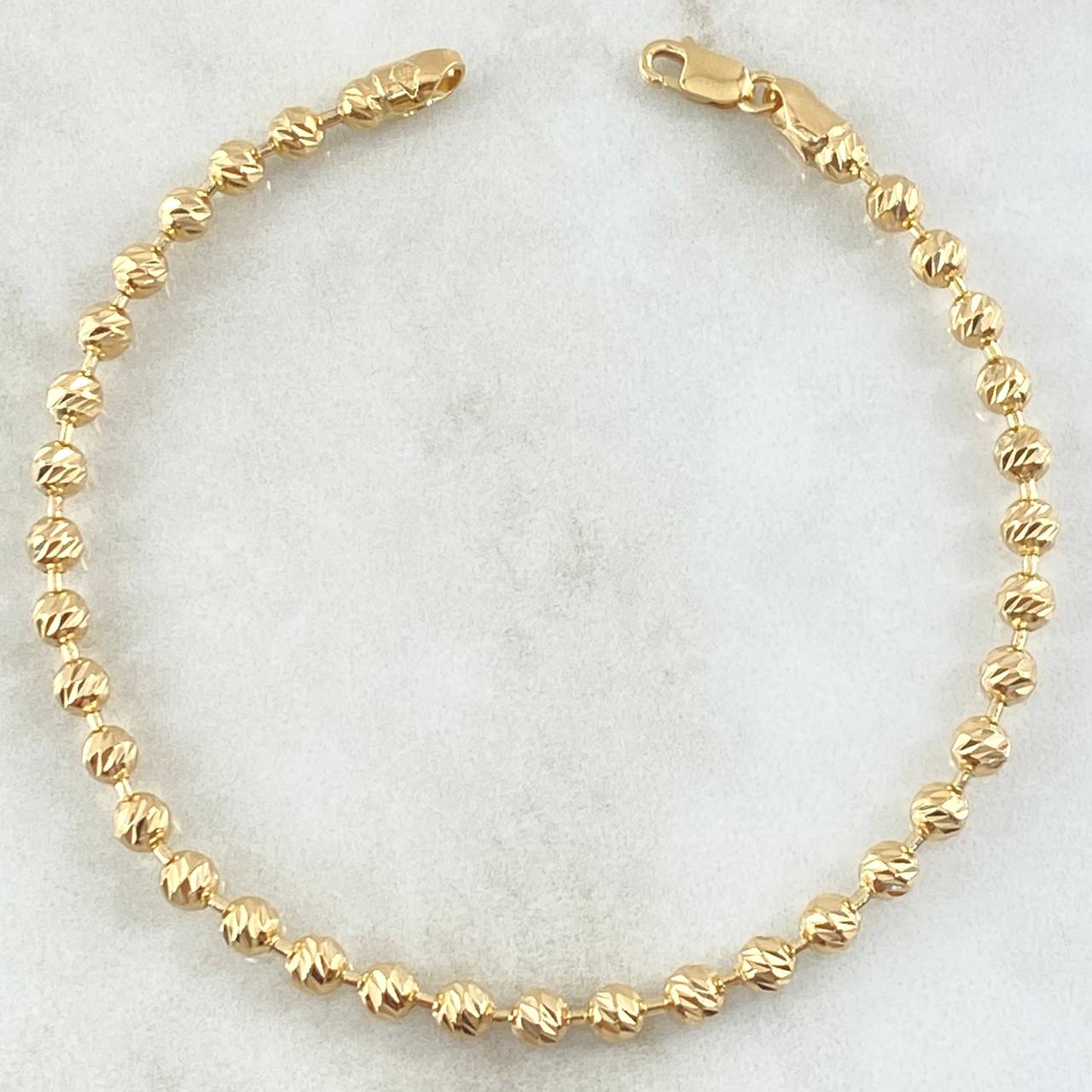 Pulso Militar 7.75gr / 19cm / 3.7mm Bolas Diamantadas Luna Oro Amarillo 18K ©