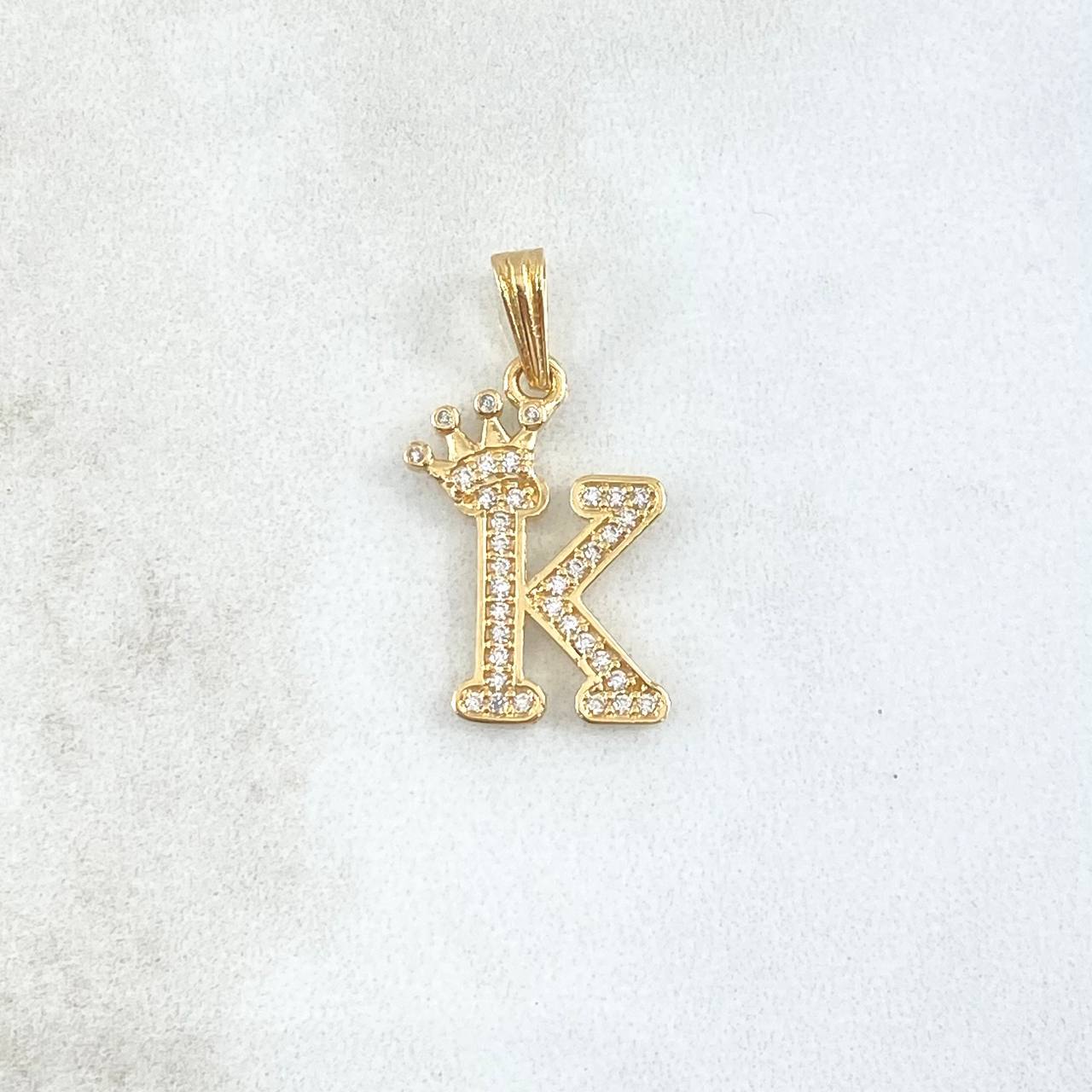 Dije Letra K 1.5gr / 2.5cm / Circones Blancos Oro Amarillo 18K