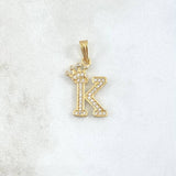 Dije Letra k Corona 1.5gr / 2.5cm / Circones Blancos Oro Amarillo 18K *
