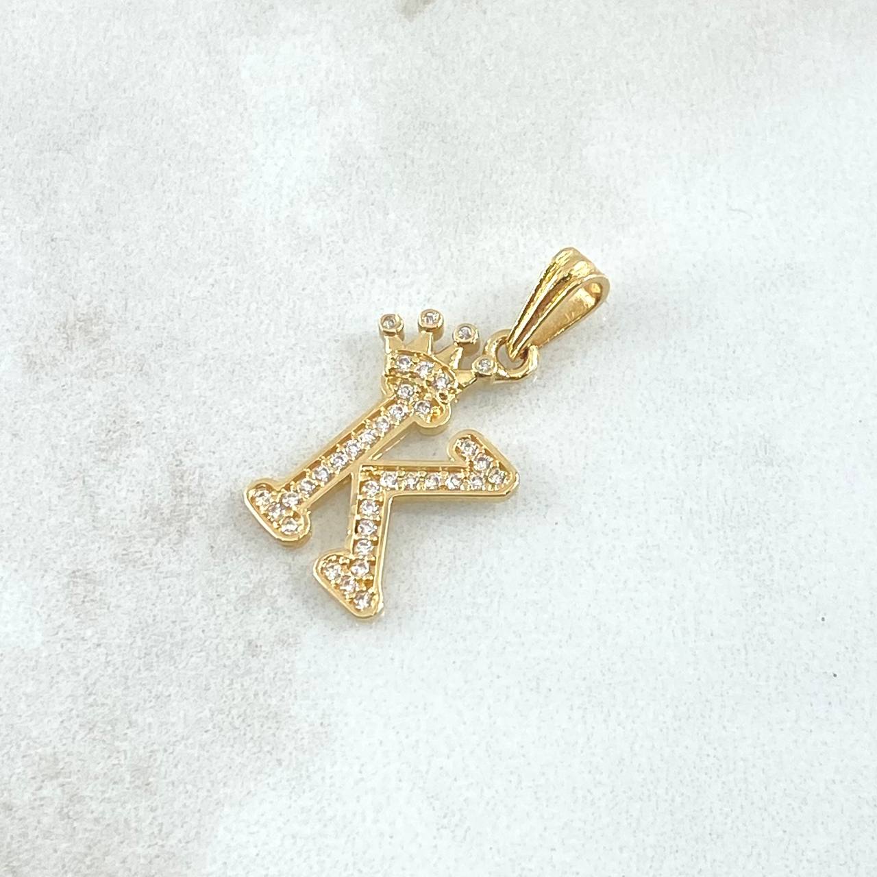 Dije Letra k Corona 1.5gr / 2.5cm / Circones Blancos Oro Amarillo 18K *
