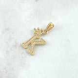 Dije Letra k Corona 1.5gr / 2.5cm / Circones Blancos Oro Amarillo 18K *