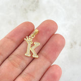 Dije Letra k Corona 1.5gr / 2.5cm / Circones Blancos Oro Amarillo 18K *