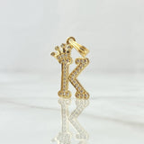 Dije Letra k Corona 1.5gr / 2.5cm / Circones Blancos Oro Amarillo 18K *