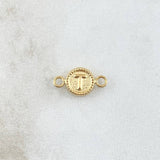 Herraje Letra T Mate Texturizado 0.45gr / 1.5cm / 8mm Circulo Bordeado Oro Amarillo 18K ©
