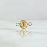 Herraje Letra T Mate Texturizado 0.45gr / 1.5cm / 8mm Circulo Bordeado Oro Amarillo 18K ©