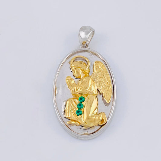 Dije Angel De La Guarda 13.25 g / 4 cm Dos Oros Amarillo Blanco 18K