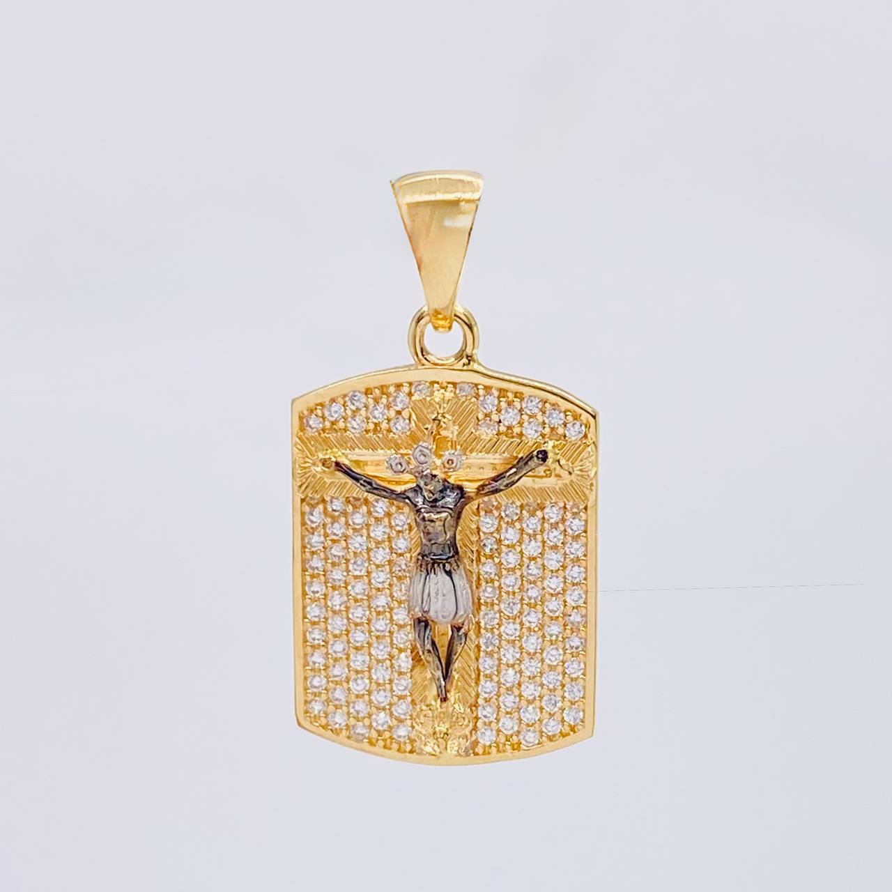 Dije Placa Cristo Señor De Los Milagros 4.65 g / 3 cm Dos Oros Negro Amarillo 18K