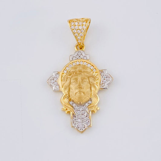 Dije Cruz Rostro Cristo 4.4 g / 3.5 cm Dos Oros Amarillo Blanco 18K