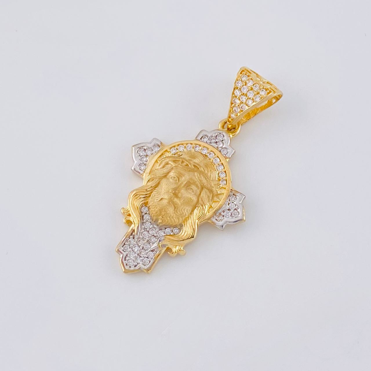 Dije Cruz Rostro Cristo 4.4 g / 3.5 cm Dos Oros Amarillo Blanco 18K