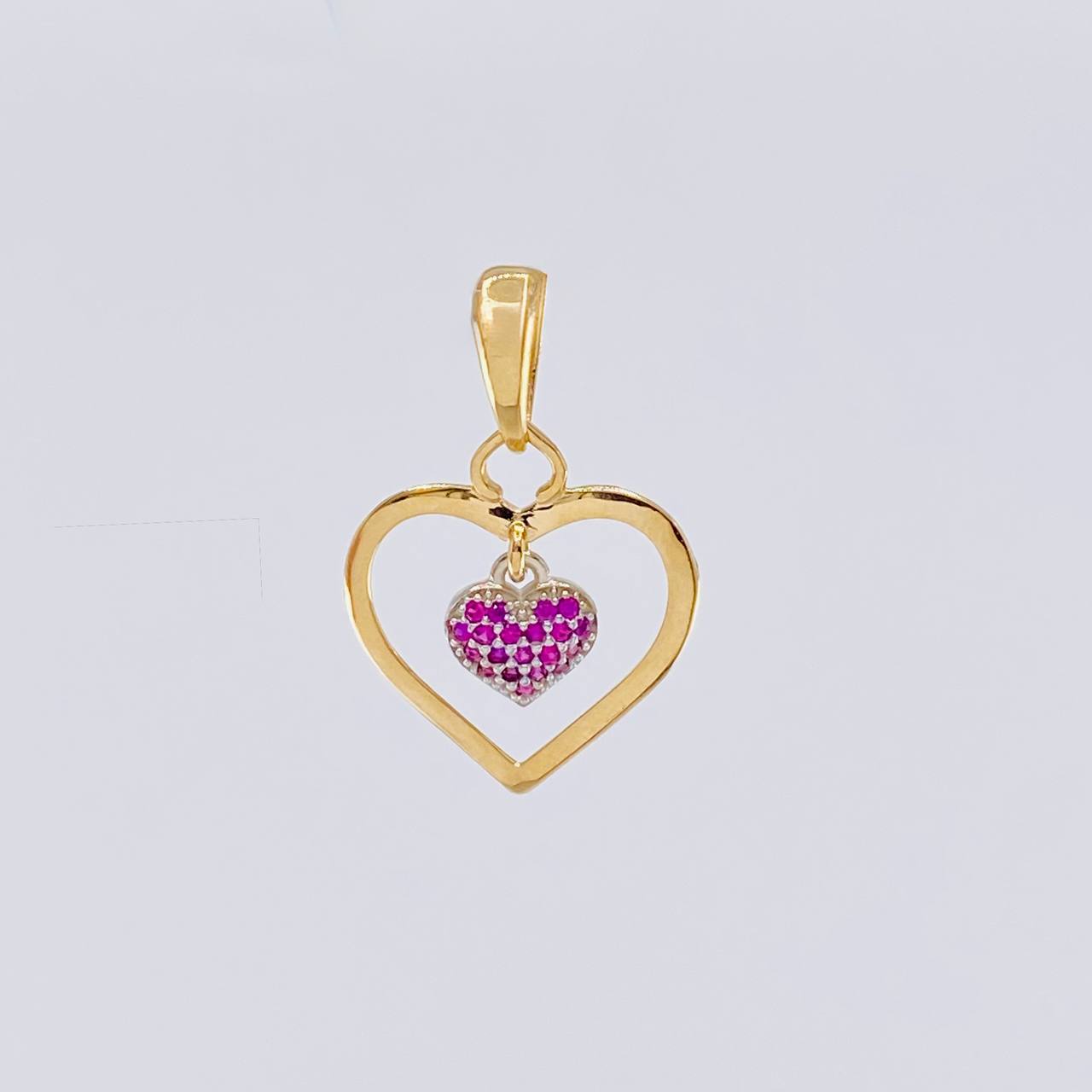 Dije Doble Corazón Colgante 1.9 g / 2.7 cm Dos Oros Amarillo Blanco 18K