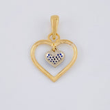 Dije Doble Corazón Colgante 1.95 g / 2.7 cm Dos Oros Amarillo Blanco 18K