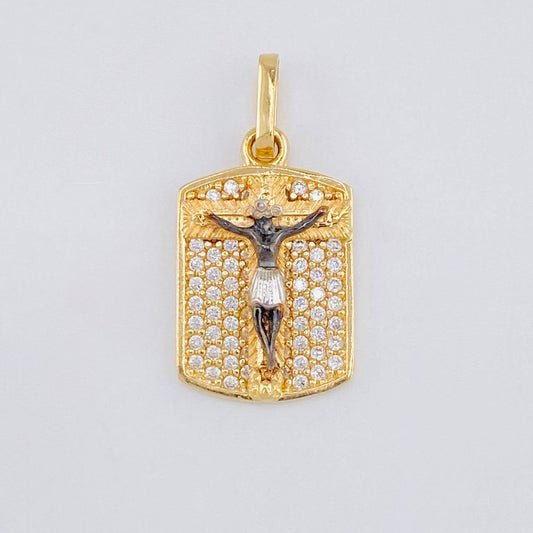 Dije Placa Cristo Señor De Los Milagros 4.55 g / 2.2 cm Dos Oros Negro Amarillo 18K