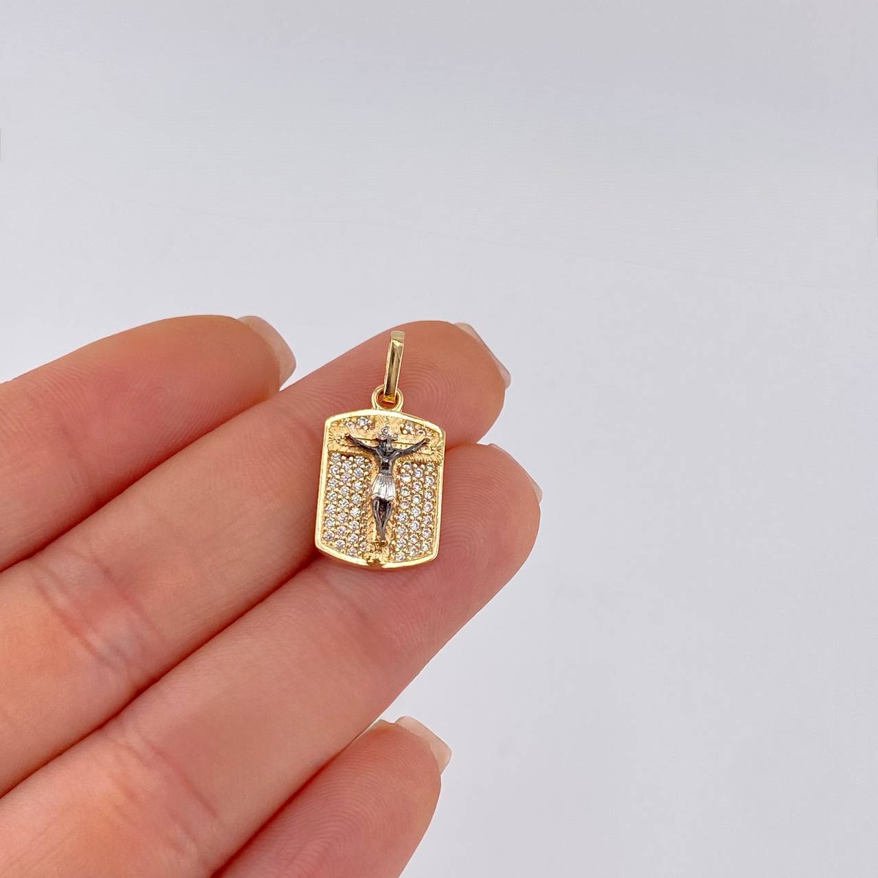 Dije Placa Cristo Señor De Los Milagros 4.55 g / 2.2 cm Dos Oros Negro Amarillo 18K