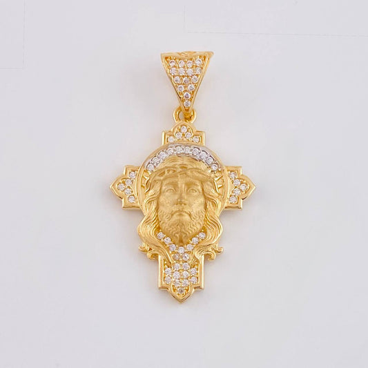 Dije Cruz Rostro Cristo 4.4 g / 3.5 cm Dos Oros Amarillo Blanco 18K