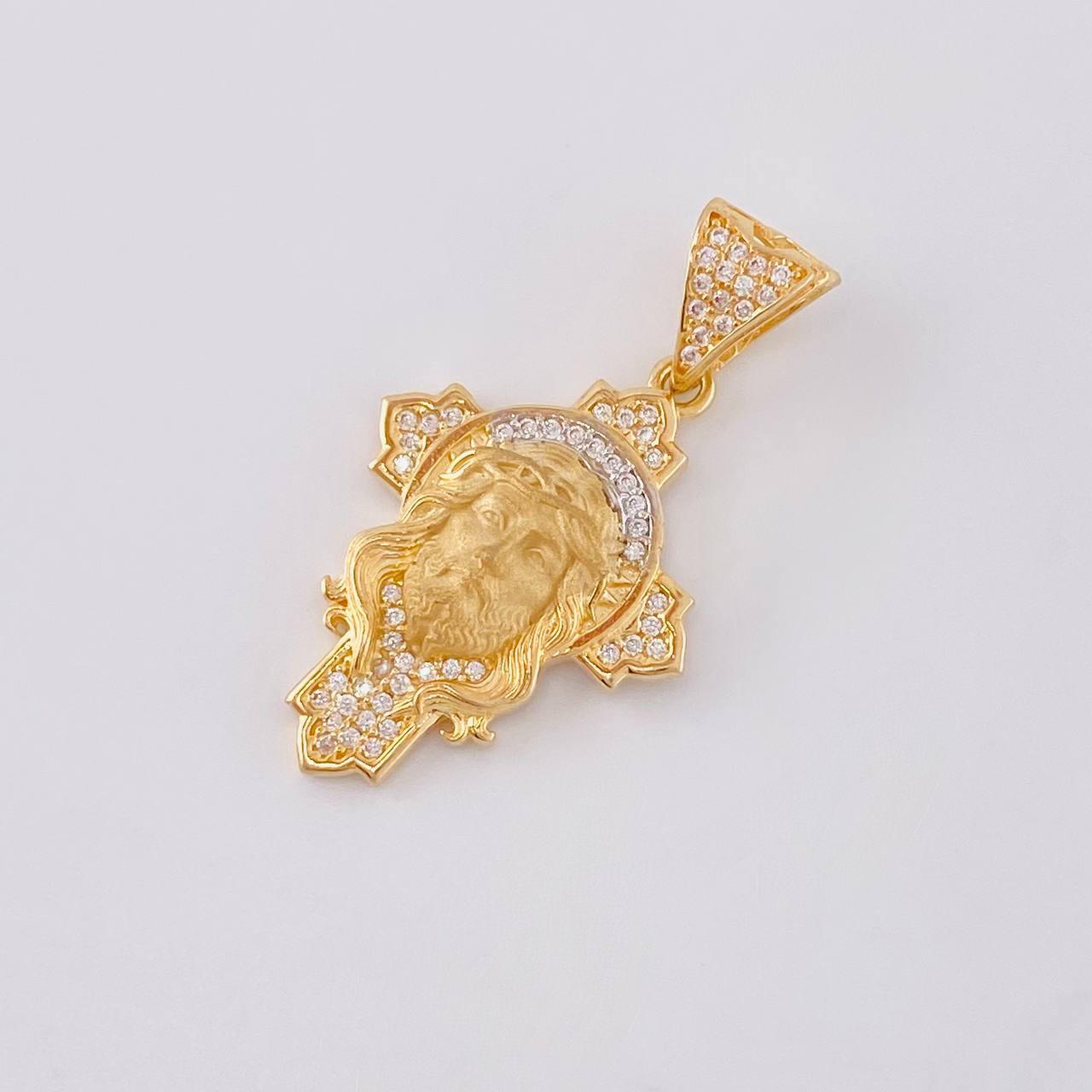 Dije Cruz Rostro Cristo 4.4 g / 3.5 cm Dos Oros Amarillo Blanco 18K