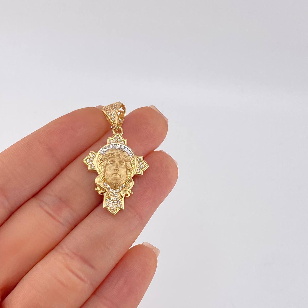 Dije Cruz Rostro Cristo 4.4 g / 3.5 cm Dos Oros Amarillo Blanco 18K