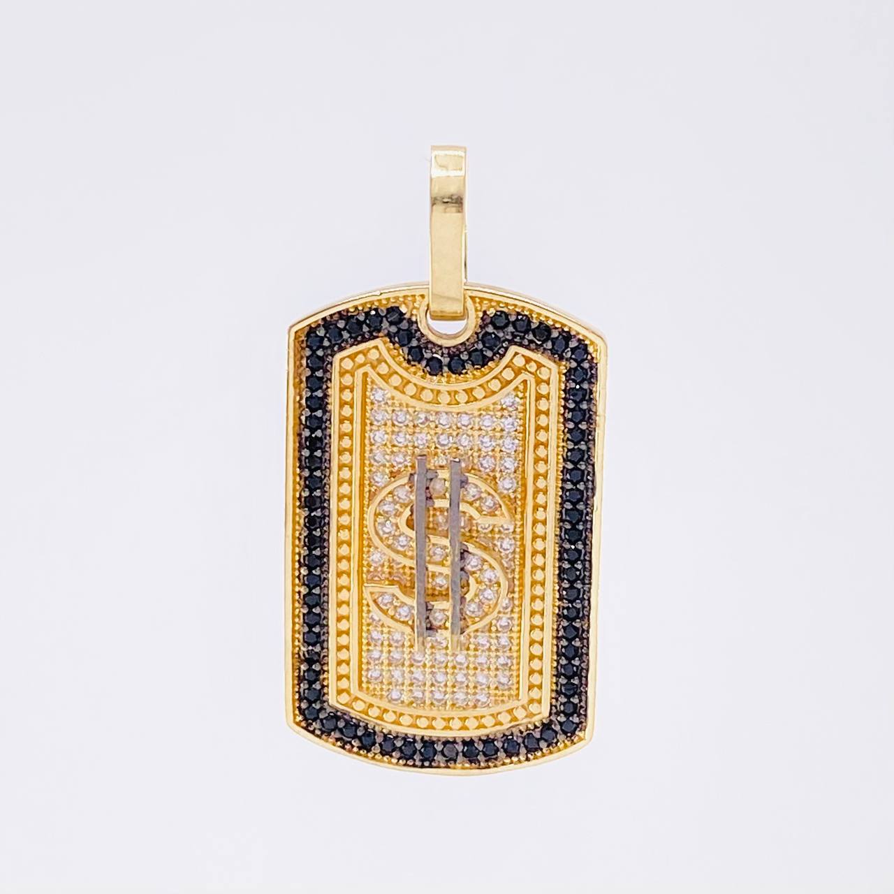 Dije Placa Signo Peso 6.5 g / 3.5 cm Dos Oros Negro Amarillo 18K