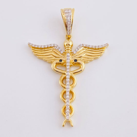 Dije Caduceo Serpiente 5.8 g / 4.5 cm Dos Oros Amarillo Blanco 18K