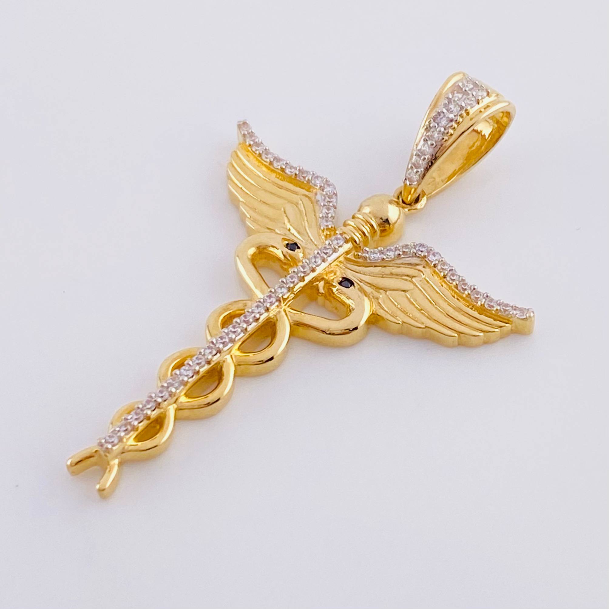 Dije Caduceo Serpiente 5.8 g / 4.5 cm Dos Oros Amarillo Blanco 18K