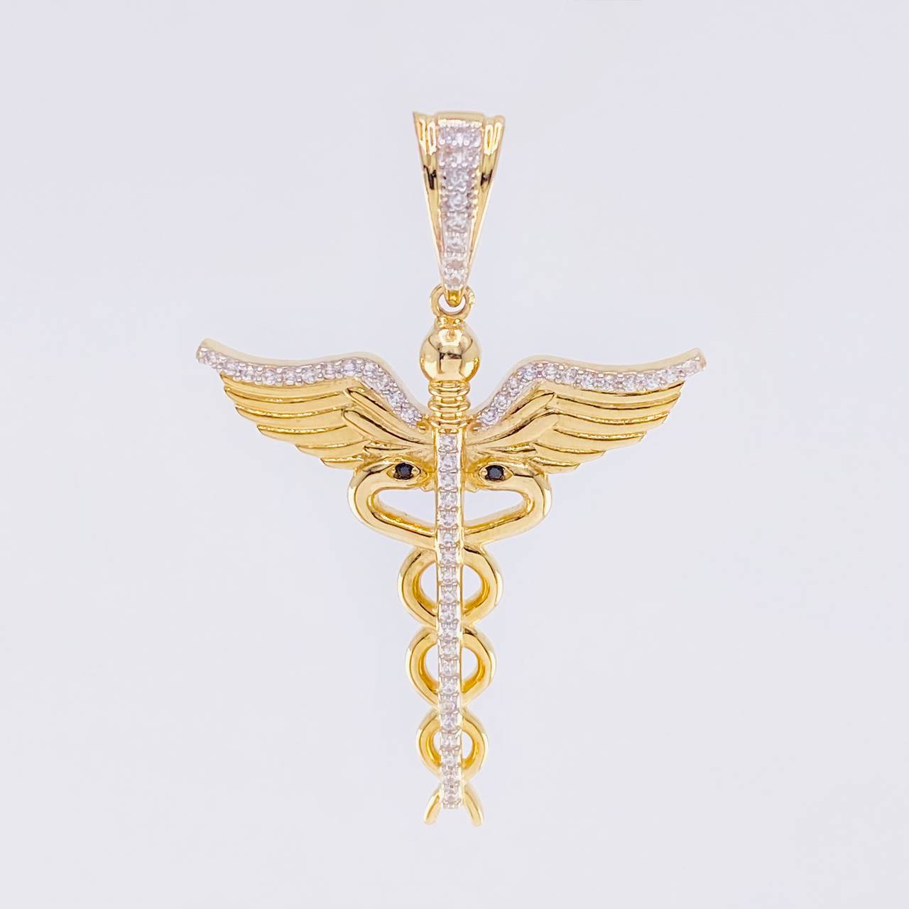 Dije Caduceo Serpiente 5.8 g / 4.5 cm Dos Oros Amarillo Blanco 18K
