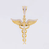 Dije Caduceo Serpiente 5.8 g / 4.5 cm Dos Oros Amarillo Blanco 18K