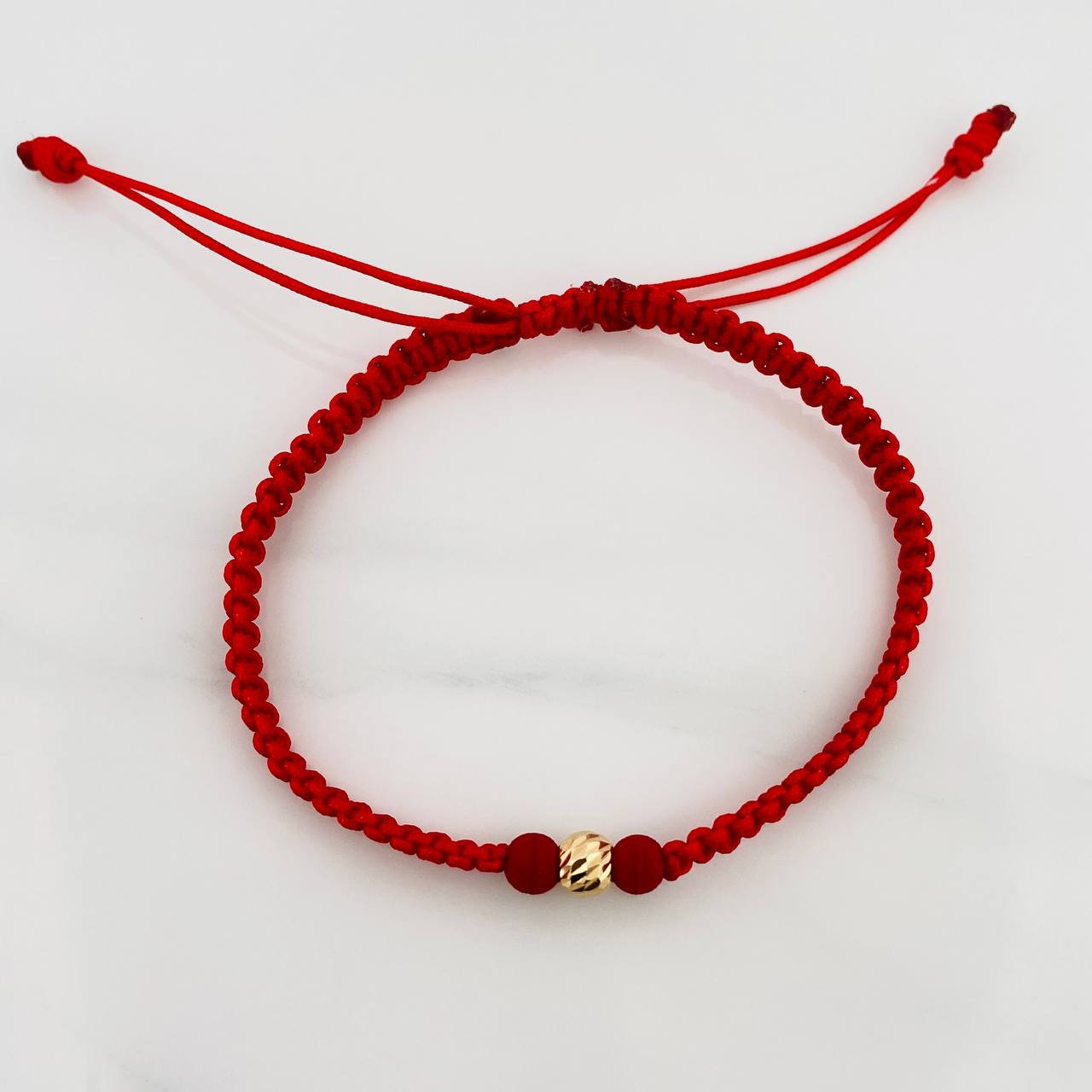 Pulsera Tejida Roja 5Mm 1 Und Oro Amarillo 18K