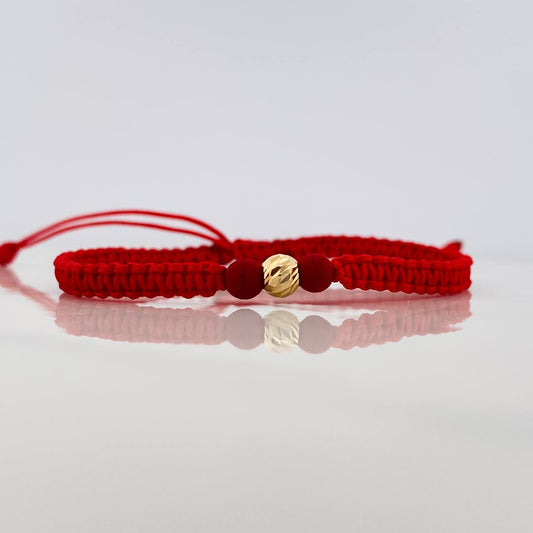 Pulsera Tejida Roja 5Mm 1 Und Oro Amarillo 18K