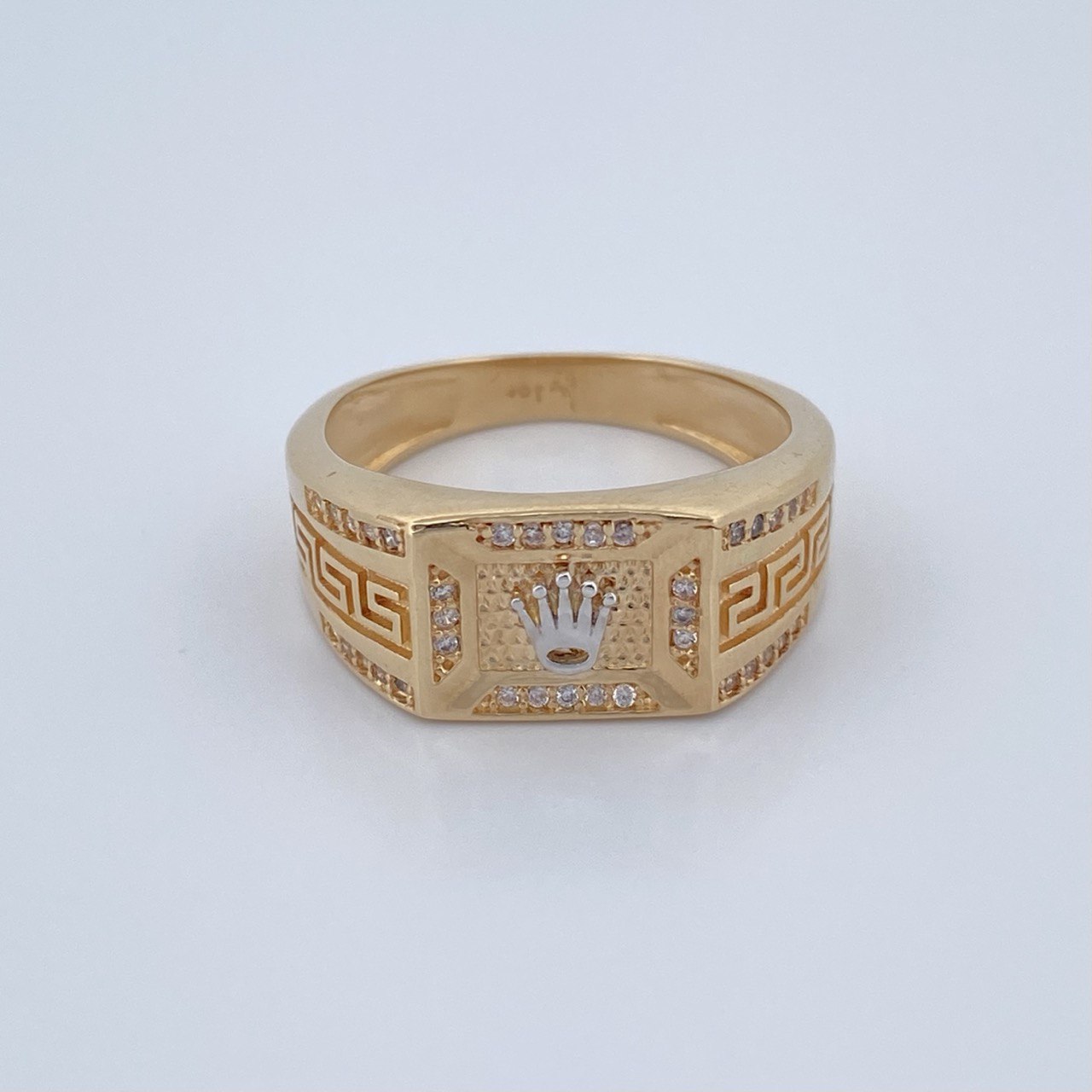 Anillo Corona RX 8.7gr / T10 1/2 / Tribal Circones Blancos Oro Amarillo 18K $