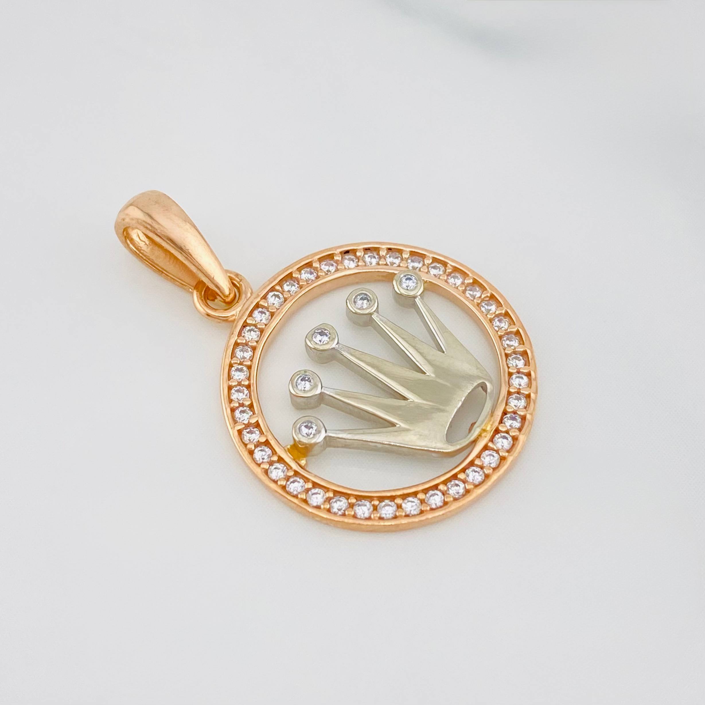 Dije Corona 2.1 g / 2.5 cm Dos Oros Blanco Rosa 18K