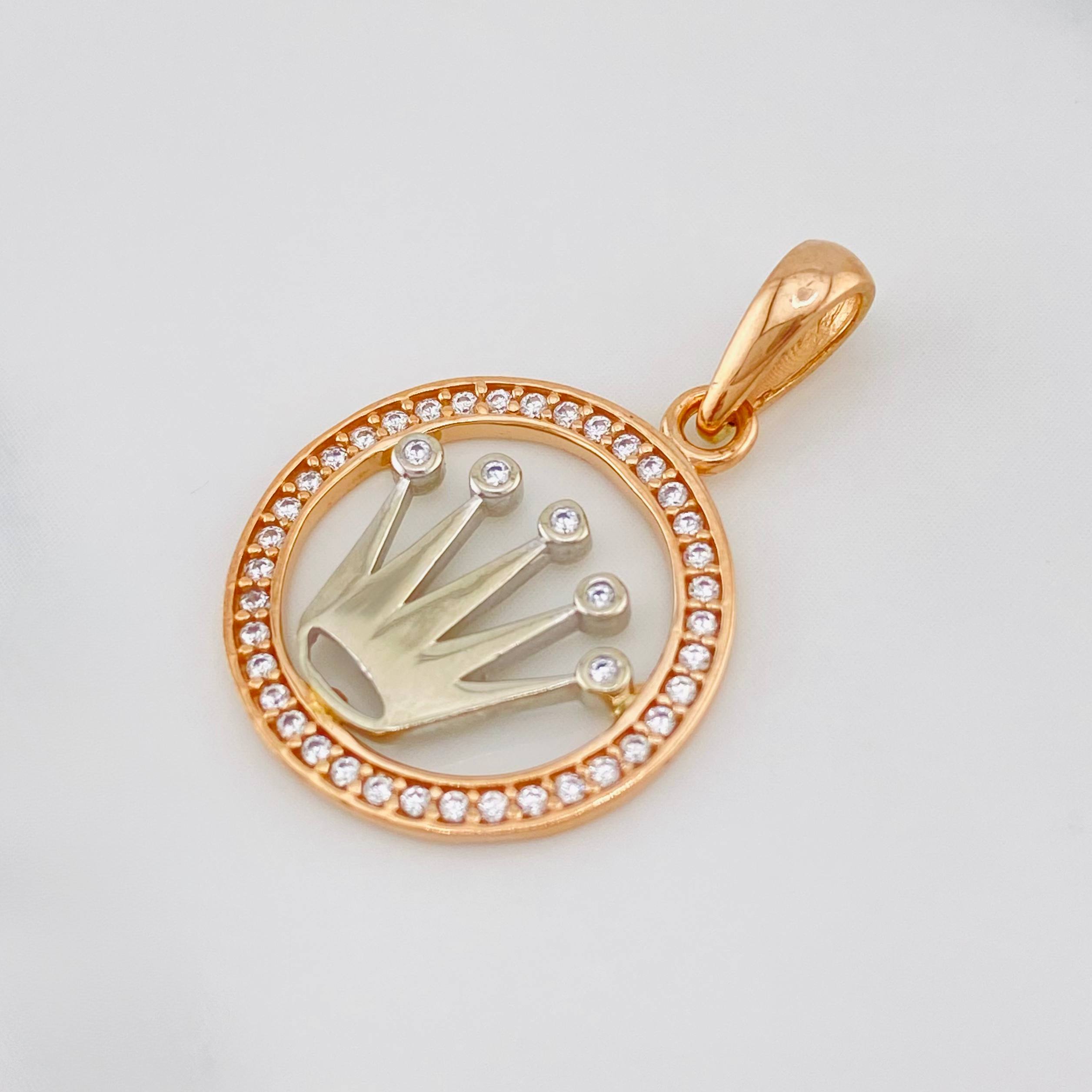 Dije Corona 2.1 g / 2.5 cm Dos Oros Blanco Rosa 18K