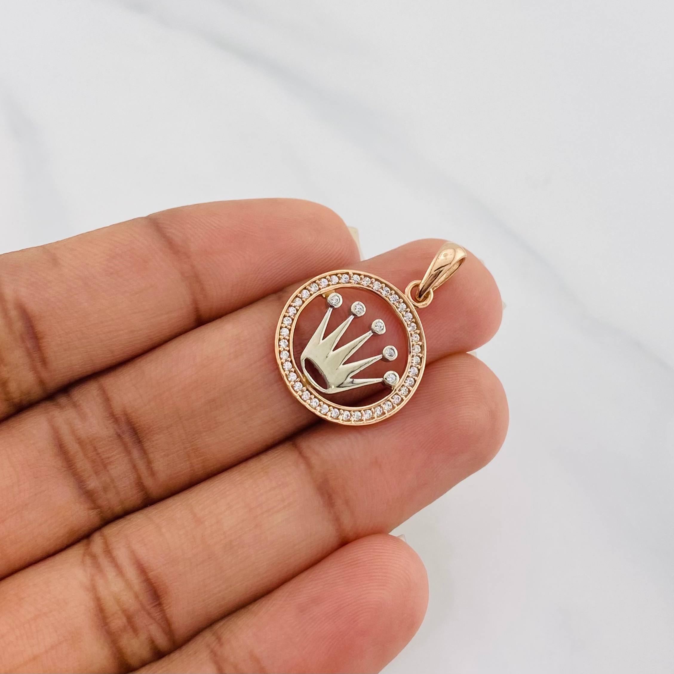Dije Corona 2.1 g / 2.5 cm Dos Oros Blanco Rosa 18K