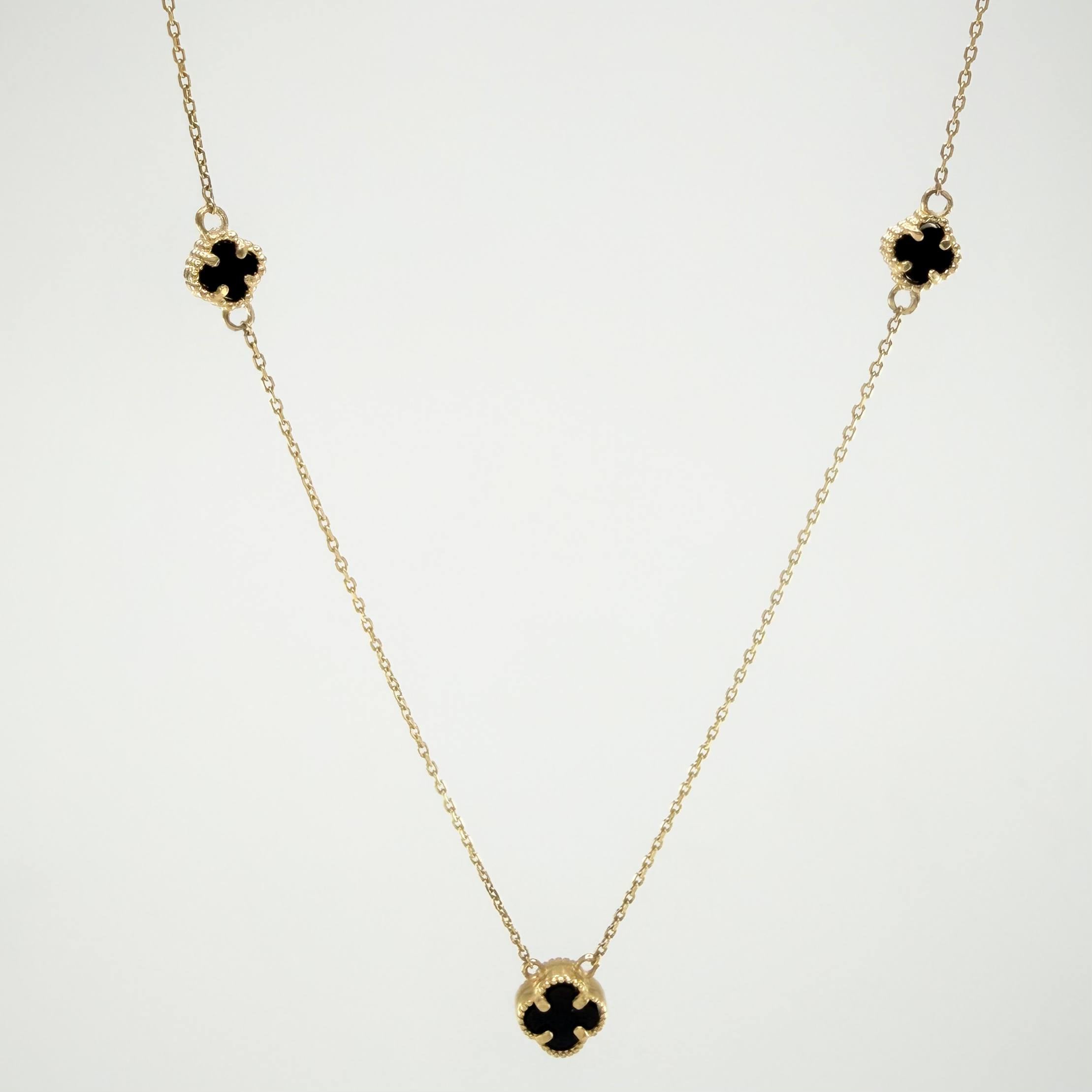 Cadena Aro Seguido Trebol Negro 3.05gr / 47cm-45cm / 0.8mm Oro Amarillo Nac.Esp. 18K *