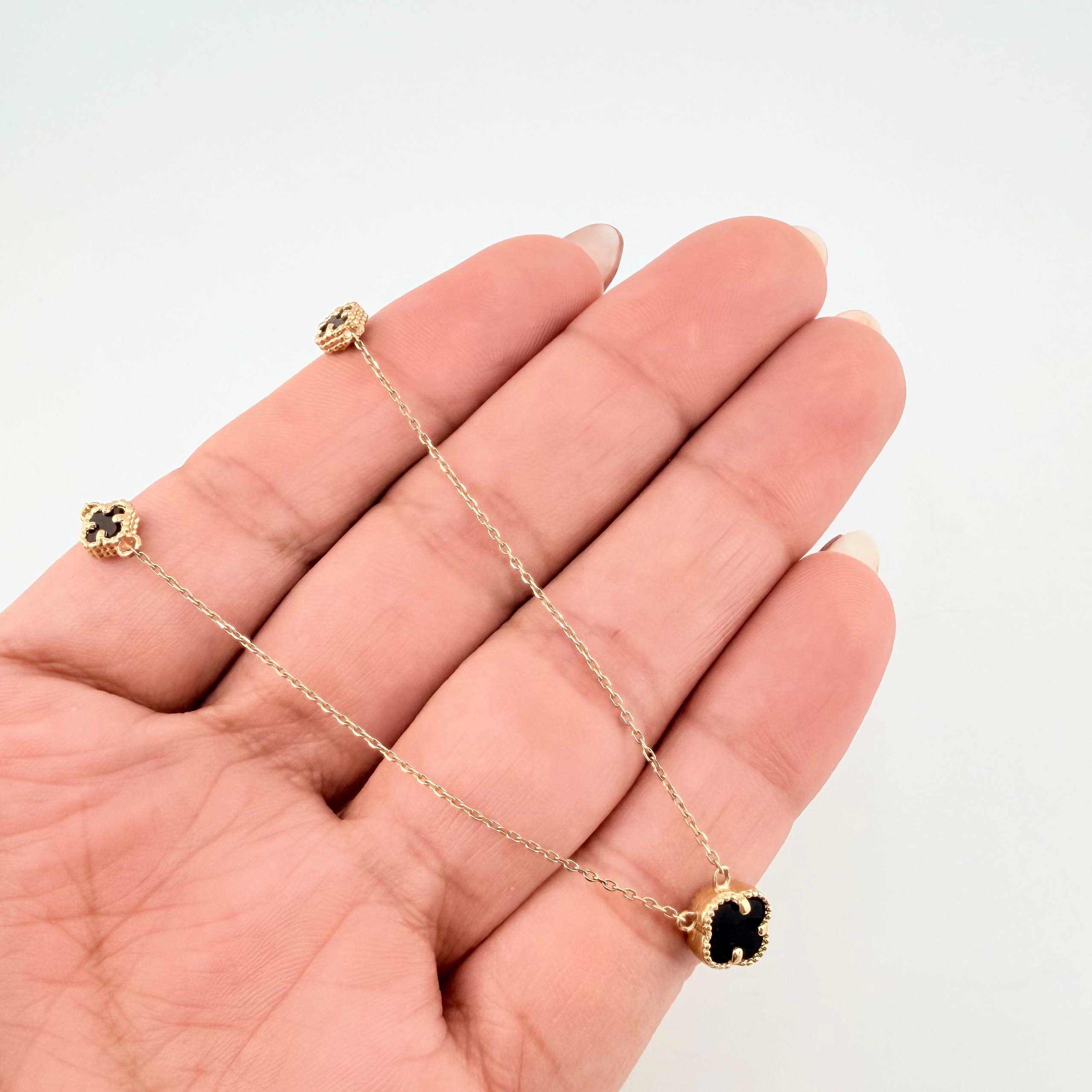 Cadena Aro Seguido Trebol Negro 3.05gr / 47cm-45cm / 0.8mm Oro Amarillo Nac.Esp. 18K *