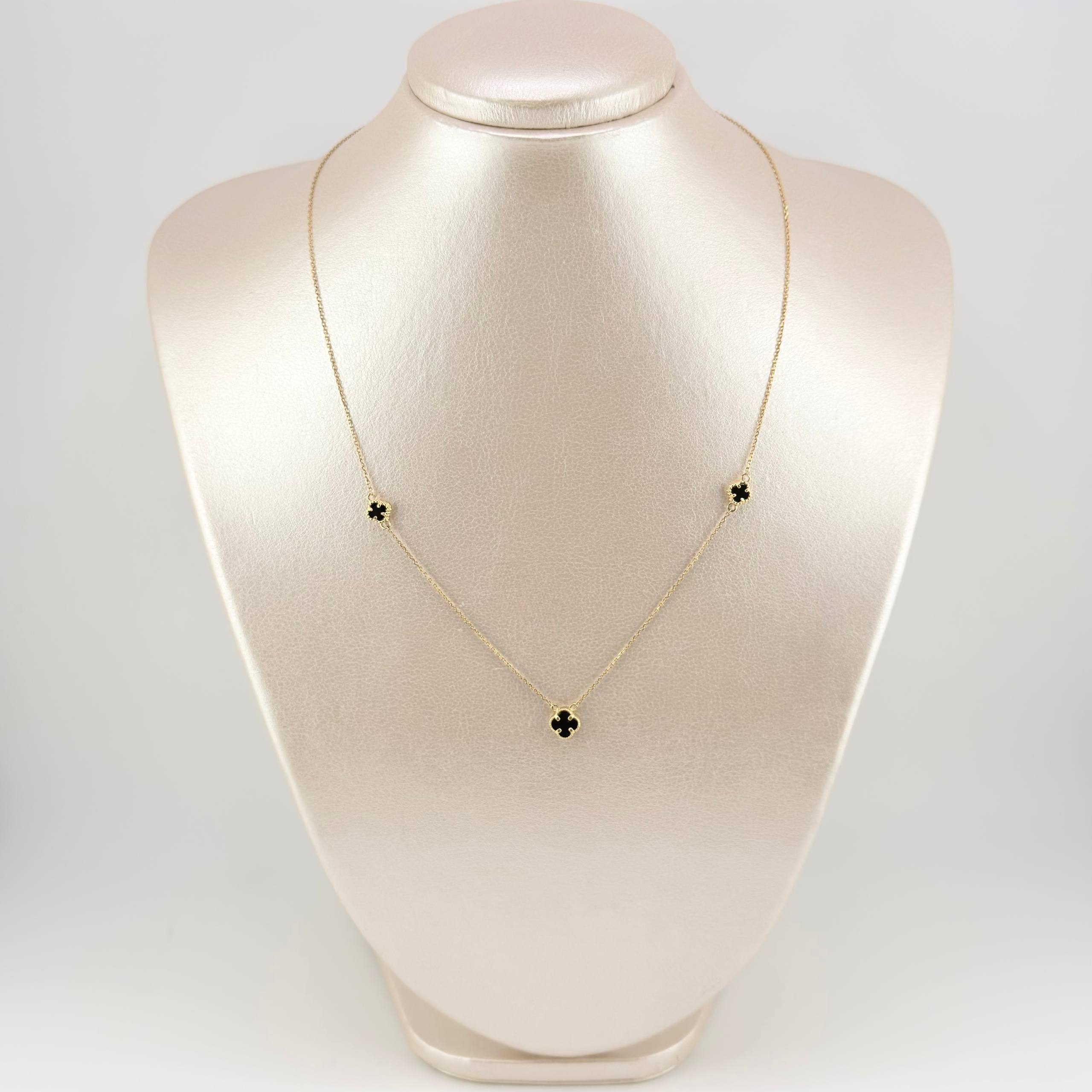 Cadena Aro Seguido Trebol Negro 3.05gr / 47cm-45cm / 0.8mm Oro Amarillo Nac.Esp. 18K *