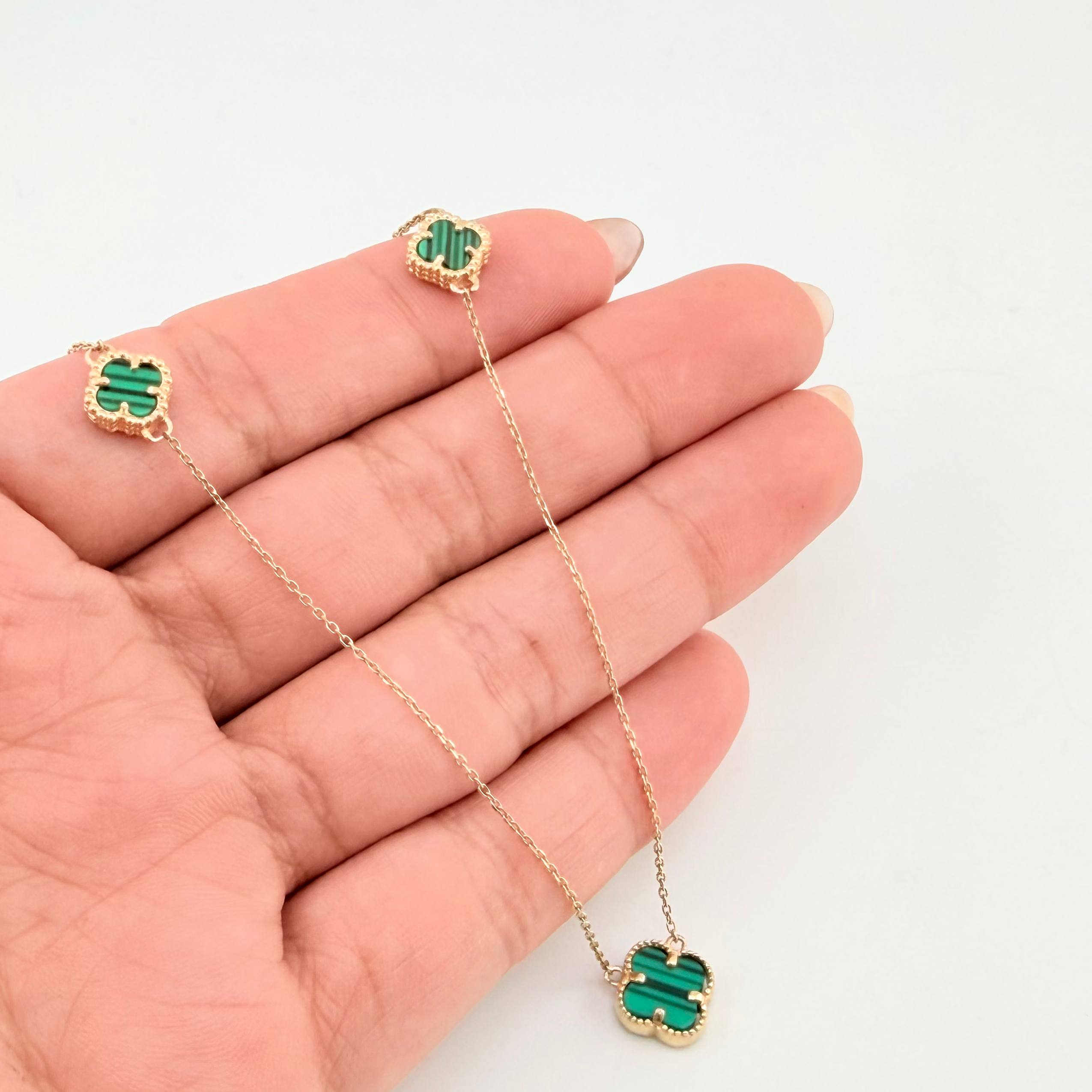 Cadena Aro Seguido Trebol Verde 4.15gr / 46.5cm-45cm / 1mm Oro Amarillo Nac.Esp. 18K *