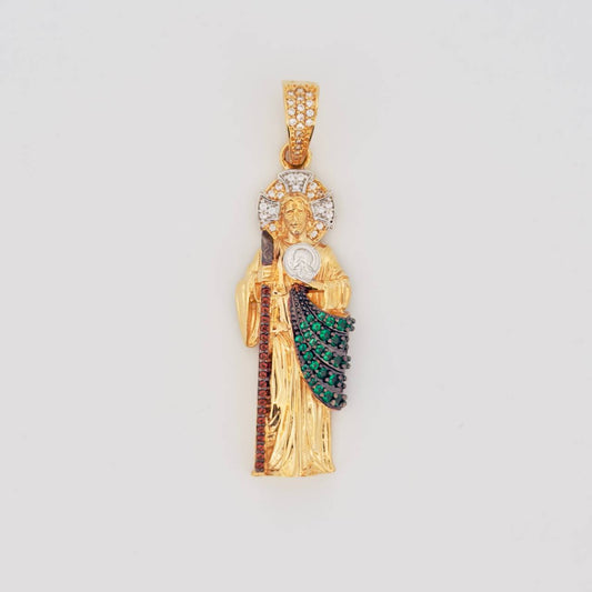 Dije San Judas Tadeo 8.9gr / 5.3cm / Dos Oros Amarillo Blanco 18K ©