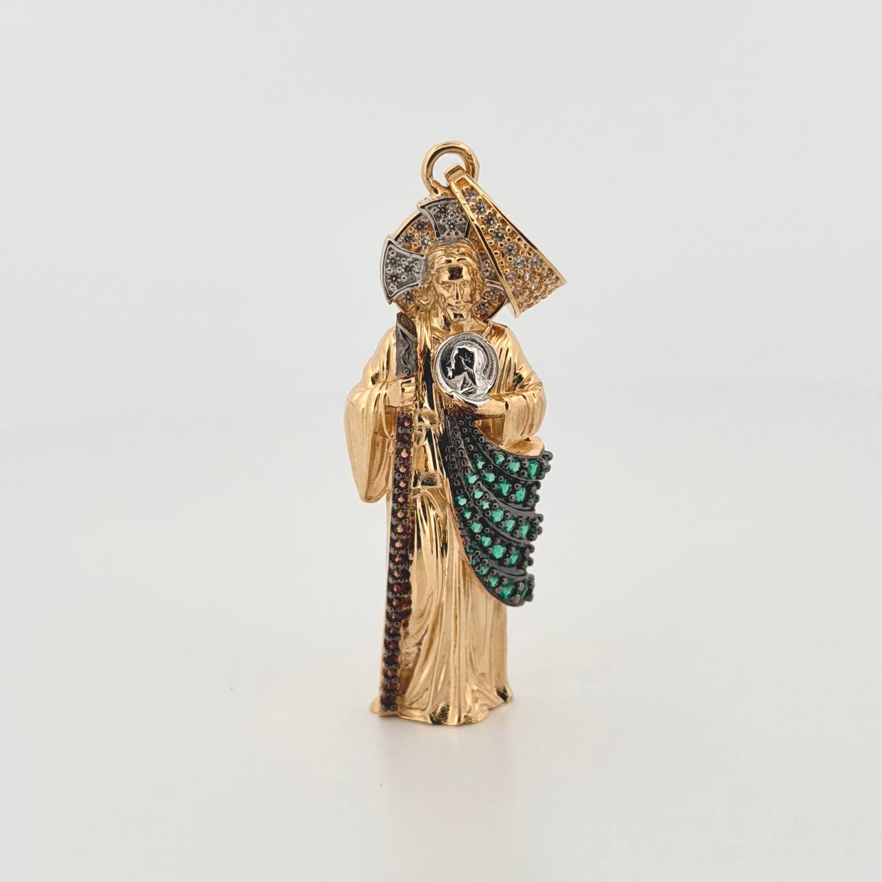 Dije San Judas Tadeo 8.9gr / 5.3cm / Dos Oros Amarillo Blanco 18K ©
