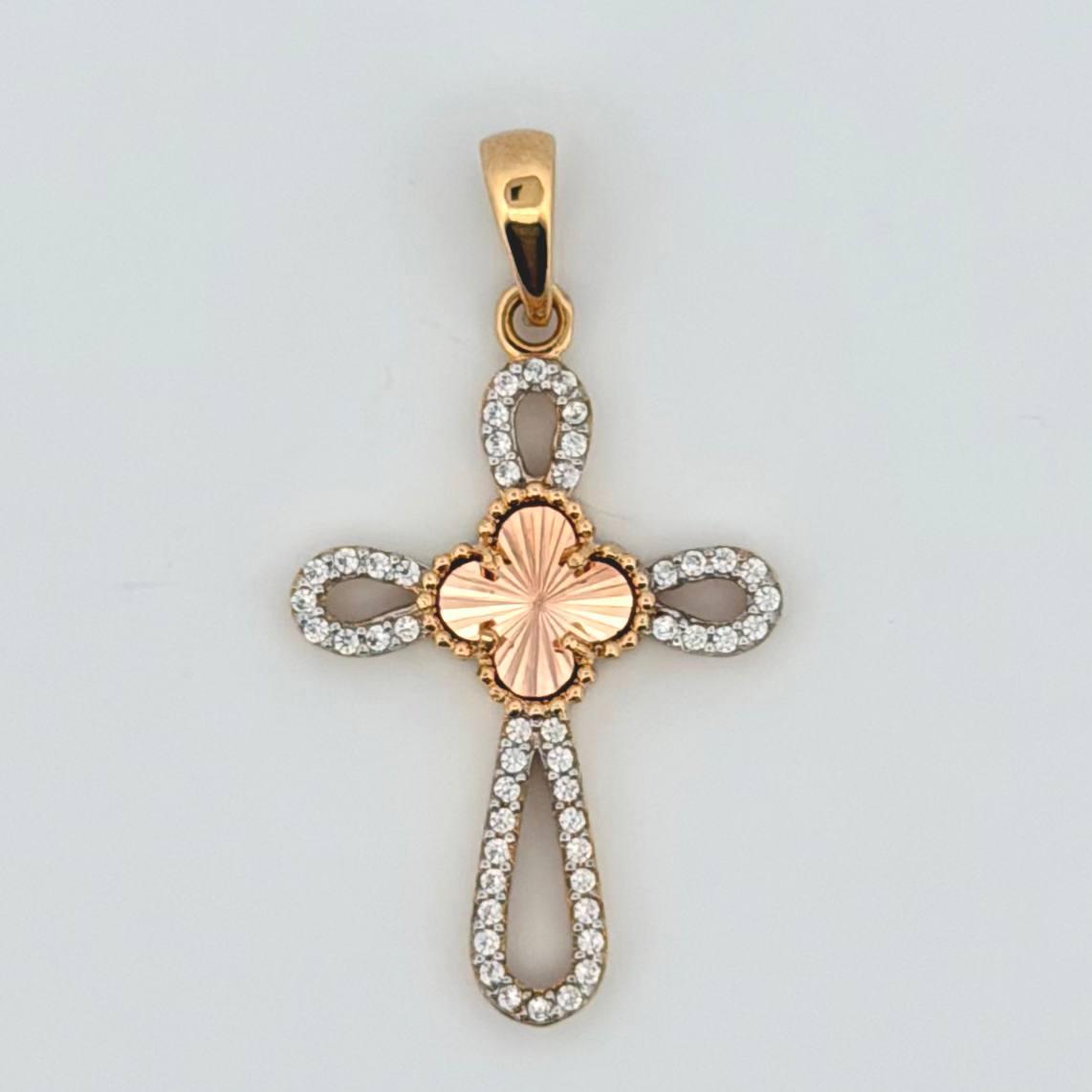 Dije Cruz Trebol 2.1gr / 3.5cm / Dos Oros Amarillo Rosa Nac.Esp. 18K