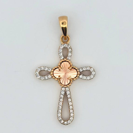 Dije Cruz Trebol 2.1gr / 3.5cm / Dos Oros Amarillo Rosa Nac.Esp. 18K