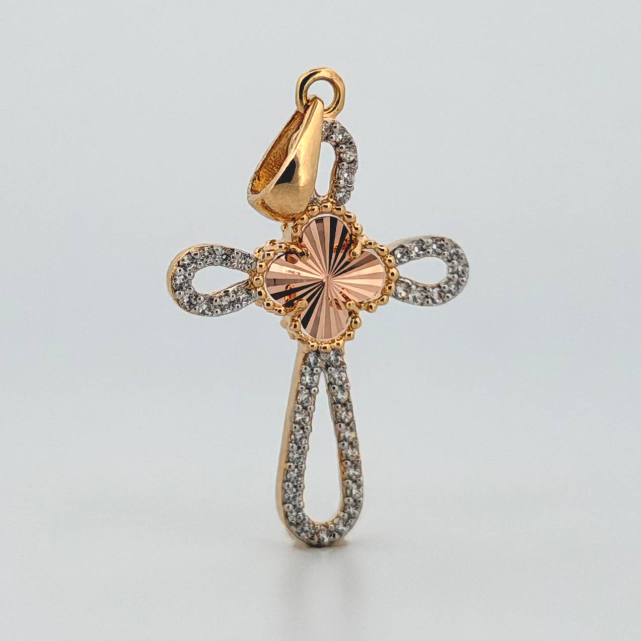 Dije Cruz Trebol 2.1gr / 3.5cm / Dos Oros Amarillo Rosa Nac.Esp. 18K