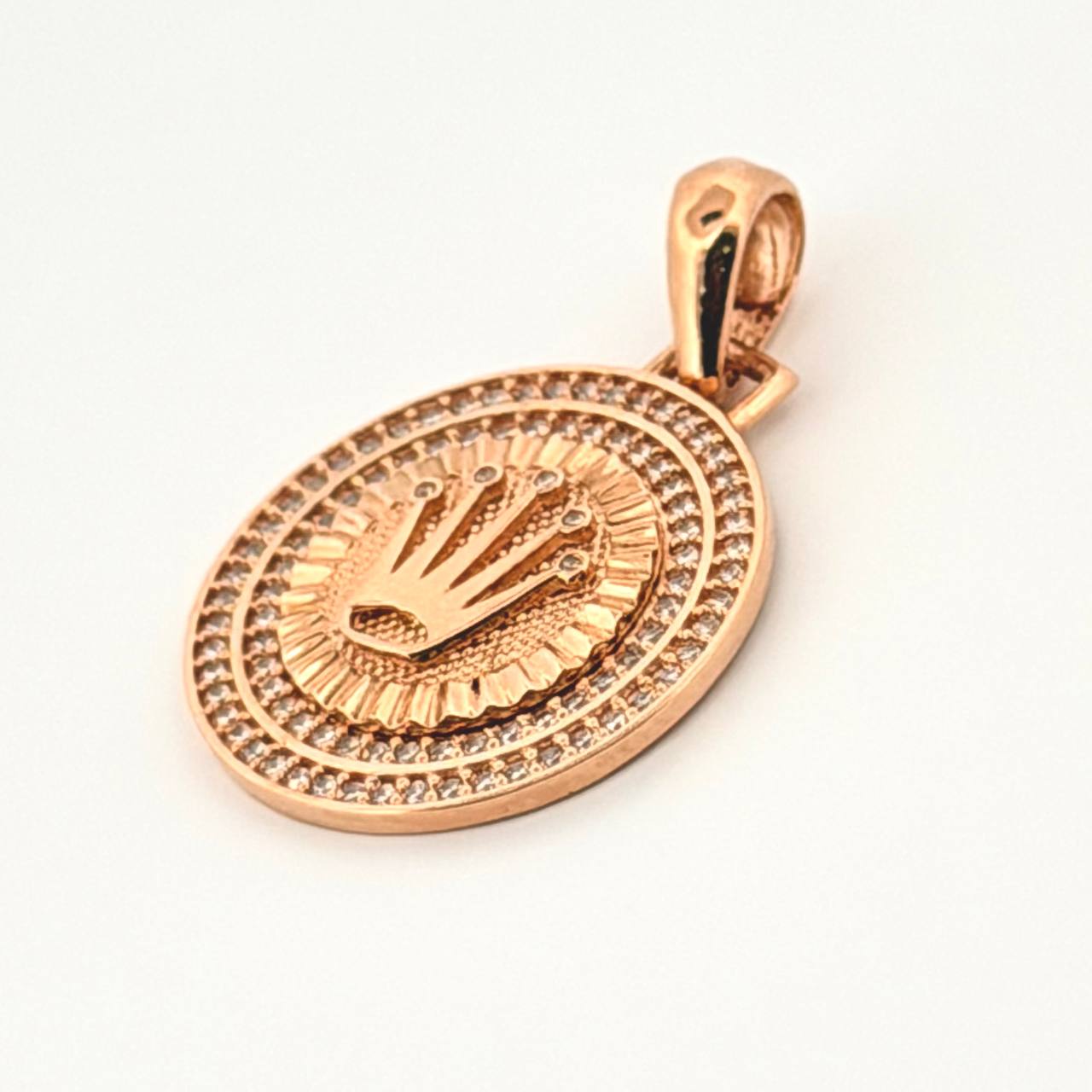 Dije Placa Corona Circular 4.5gr / 3.3cm / Oro Rosa 18K