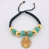 Pulsera Negra Dije Virgen Guadalupe 3.85gr / 7mm-3mm Oro Amarillo 18K *